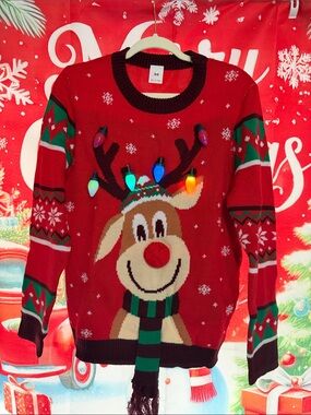 Festive Red Reindeer Light-Up Sweater - Brand